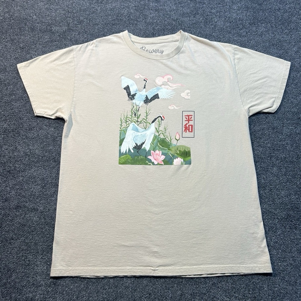 Bowery Supply Co. T Shirt Mens L Large Beige Cream Graphic Print Loon Japan